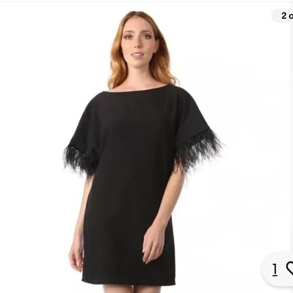 Jay X Jay Godfrey Womens Black Cocktail Budden Mini Dress Feather Sleeve New - Picture 2 of 14